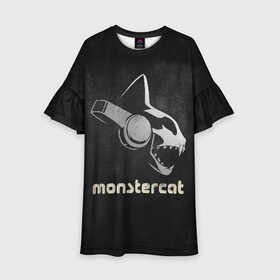 Детское платье 3D с принтом Monstercat в Белгороде, 100% полиэстер | прямой силуэт, чуть расширенный к низу. Круглая горловина, на рукавах — воланы | monstercat | клуб | клубная музыка | кот | котенок | кошка | лейбл | монстар | монстар кет | монстер | музыка | танцевальная музыка | электронная | электронная музыка