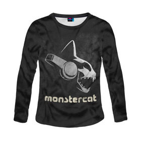 Женский лонгслив 3D с принтом Monstercat в Белгороде, 100% полиэстер | длинные рукава, круглый вырез горловины, полуприлегающий силуэт | monstercat | клуб | клубная музыка | кот | котенок | кошка | лейбл | монстар | монстар кет | монстер | музыка | танцевальная музыка | электронная | электронная музыка