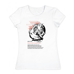 Женская футболка хлопок с принтом Amur tiger в Белгороде, 100% хлопок | прямой крой, круглый вырез горловины, длина до линии бедер, слегка спущенное плечо | animals | red book | red list | животные | животные из красной книги | красная книга | редкие животные