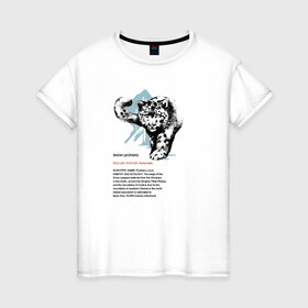 Женская футболка хлопок с принтом Snow Leopard в Белгороде, 100% хлопок | прямой крой, круглый вырез горловины, длина до линии бедер, слегка спущенное плечо | animals | red book | red list | животные | животные из красной книги | красная книга | редкие животные