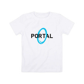 Детская футболка хлопок с принтом PORTAL в Белгороде, 100% хлопок | круглый вырез горловины, полуприлегающий силуэт, длина до линии бедер | Тематика изображения на принте: glados | half life. | portal | пиктограммы | портал | телепорт