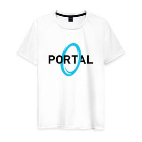 Мужская футболка хлопок с принтом PORTAL в Белгороде, 100% хлопок | прямой крой, круглый вырез горловины, длина до линии бедер, слегка спущенное плечо. | glados | half life. | portal | пиктограммы | портал | телепорт