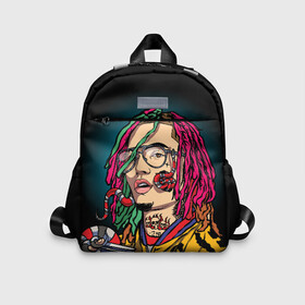 Детский рюкзак 3D с принтом Lil Pump в Белгороде, 100% полиэстер | лямки с регулируемой длиной, сверху петелька, чтобы рюкзак можно было повесить на вешалку. Основное отделение закрывается на молнию, как и внешний карман. Внутри дополнительный карман. По бокам два дополнительных кармашка | Тематика изображения на принте: esskeetit | gazzy garcia | gucci gang | lil pump | lilpump | газзи гарсия | лил памп | рэп | рэпер | эшкере