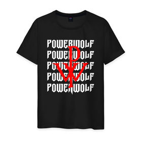 Мужская футболка хлопок с принтом POWERWOLF в Белгороде, 100% хлопок | прямой крой, круглый вырез горловины, длина до линии бедер, слегка спущенное плечо. | Тематика изображения на принте: powerwolf | wolf | метал | пауэр метал. | повервольф | поверфульф | рок | хэви металб