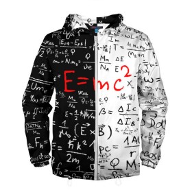 Мужская ветровка 3D с принтом E=mc2 в Белгороде, 100% полиэстер | подол и капюшон оформлены резинкой с фиксаторами, два кармана без застежек по бокам, один потайной карман на груди | emc 2 | emc2 | знаменитые формулы | физика | формулы | эйнштейн