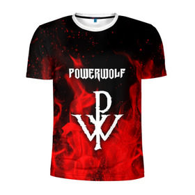 Мужская футболка 3D спортивная с принтом POWERWOLF в Белгороде, 100% полиэстер с улучшенными характеристиками | приталенный силуэт, круглая горловина, широкие плечи, сужается к линии бедра | Тематика изображения на принте: powerwolf | wolf | метал | пауэр метал. | повервольф | поверфульф | рок | хэви металб