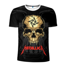 Мужская футболка 3D спортивная с принтом Metallica в Белгороде, 100% полиэстер с улучшенными характеристиками | приталенный силуэт, круглая горловина, широкие плечи, сужается к линии бедра | american | james hetfield | kirk hammett | l | metal band | metallic | metallica | music | robot | rock | scales | sitting | skeleton | skull | throne | американская | джеймс хетфилд | кирк хэмметт | ларс ульрих | логотип | метал группа | металл