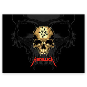 Поздравительная открытка с принтом Metallica  в Белгороде, 100% бумага | плотность бумаги 280 г/м2, матовая, на обратной стороне линовка и место для марки
 | american | james hetfield | kirk hammett | l | metal band | metallic | metallica | music | robot | rock | scales | sitting | skeleton | skull | throne | американская | джеймс хетфилд | кирк хэмметт | ларс ульрих | логотип | метал группа | металл