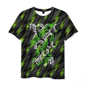 Мужская футболка 3D с принтом Rock And Roll all nite в Белгороде, 100% полиэфир | прямой крой, круглый вырез горловины, длина до линии бедер | metal | rock | rock and roll | roll | абстракция | линии | метал | рок | рок н ролл | рокирол | тяжелая музыка