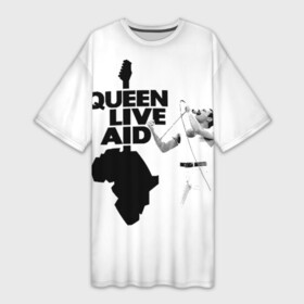 Платье-футболка 3D с принтом Queen LIVE AID в Белгороде,  |  | bohemian | brian | freddie | john | mercury | must go on | queen | rhapsody | roger | taylor | the miracle | the show | богемская | рапсодия | роджер тейлор | фредди меркьюри