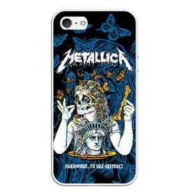 Чехол для iPhone 5/5S матовый с принтом Metallica в Белгороде, Силикон | Область печати: задняя сторона чехла, без боковых панелей | american | bone | butterflies | death | fly | girl | head | james hetfield | kirk hammett | metal band | metallica | music | plate | rock | skull | statue of liberty | американская | бабочки | голова | девушка | держит | кость | кушает | летают | металлик