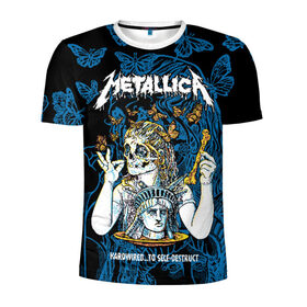 Мужская футболка 3D спортивная с принтом Metallica в Белгороде, 100% полиэстер с улучшенными характеристиками | приталенный силуэт, круглая горловина, широкие плечи, сужается к линии бедра | american | bone | butterflies | death | fly | girl | head | james hetfield | kirk hammett | metal band | metallica | music | plate | rock | skull | statue of liberty | американская | бабочки | голова | девушка | держит | кость | кушает | летают | металлик