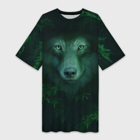 Платье-футболка 3D с принтом Сибирь. Лесной волк в Белгороде,  |  | safesibiria | siberia | алтай | волк | дикий | елки | ель | лес | охота | сибирь | сибирь горит | сибирьгорит | спаситесибирь | тайга | шерегеш | экология
