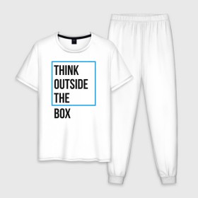 Мужская пижама хлопок с принтом Think outside the box в Белгороде, 100% хлопок | брюки и футболка прямого кроя, без карманов, на брюках мягкая резинка на поясе и по низу штанин
 | 