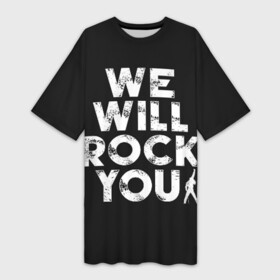Платье-футболка 3D с принтом We Will Rock You в Белгороде,  |  | bohemian | brian | freddie | john | mercury | must go on | queen | rhapsody | roger | taylor | the miracle | the show | богемская | рапсодия | роджер тейлор | фредди меркьюри