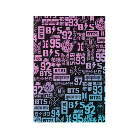 Обложка для паспорта матовая кожа с принтом BTS LOGOBOMBING в Белгороде, натуральная матовая кожа | размер 19,3 х 13,7 см; прозрачные пластиковые крепления | Тематика изображения на принте: bangtan boys | bt21 | bts | бтс
