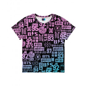 Детская футболка 3D с принтом BTS LOGOBOMBING в Белгороде, 100% гипоаллергенный полиэфир | прямой крой, круглый вырез горловины, длина до линии бедер, чуть спущенное плечо, ткань немного тянется | bangtan boys | bt21 | bts | бтс