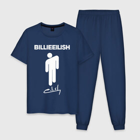 Мужская пижама хлопок с принтом BILLIE EILISH в Белгороде, 100% хлопок | брюки и футболка прямого кроя, без карманов, на брюках мягкая резинка на поясе и по низу штанин
 | be | billie | billie eilish | blohsh | ghoul | билли | билли айлиш | биляш
