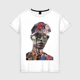 Женская футболка хлопок с принтом Искусство в Белгороде, 100% хлопок | прямой крой, круглый вырез горловины, длина до линии бедер, слегка спущенное плечо | голова | искусство | картина | стиль | цветы | человек