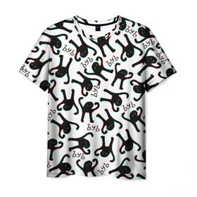 Мужская футболка 3D с принтом ЪУЪ СЪУКА ГЛИТЧ в Белгороде, 100% полиэфир | прямой крой, круглый вырез горловины, длина до линии бедер | cat | mem | memes | интернет приколы | кот | мем | мем кот | ъуъ | ъуъ съука