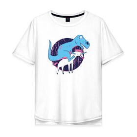 Мужская футболка хлопок Oversize с принтом Рекс и Единорог в Белгороде, 100% хлопок | свободный крой, круглый ворот, “спинка” длиннее передней части | rex | t rex | trex | unicorn | дино | динозавр | единорог | рекс | т рекс | ти рекс
