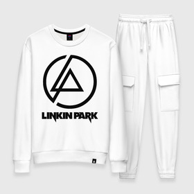 Женский костюм хлопок с принтом LINKIN PARK в Белгороде, 100% хлопок | на свитшоте круглая горловина, мягкая резинка по низу. Брюки заужены к низу, на них два вида карманов: два 