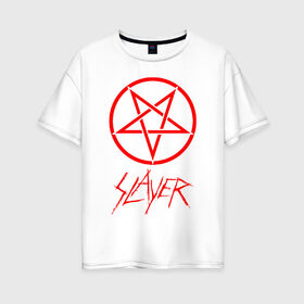 Женская футболка хлопок Oversize с принтом SLAYER в Белгороде, 100% хлопок | свободный крой, круглый ворот, спущенный рукав, длина до линии бедер
 | slayer | слеер