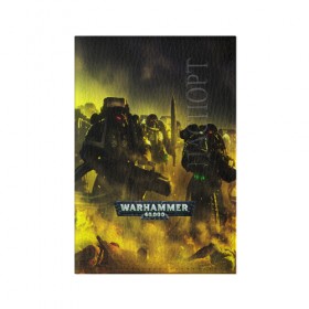 Обложка для паспорта матовая кожа с принтом WARHAMMER 40K в Белгороде, натуральная матовая кожа | размер 19,3 х 13,7 см; прозрачные пластиковые крепления | Тематика изображения на принте: abaddon | armada | battlefleet gothic | black legion | warhammer 40k | абаддон | чёрный легион