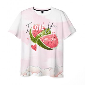 Мужская футболка 3D с принтом I love you very much в Белгороде, 100% полиэфир | прямой крой, круглый вырез горловины, длина до линии бедер | арбуз | ваниль | влюбленные | лето | люблю тебя | любовь | сердечко | сердце | я люблю