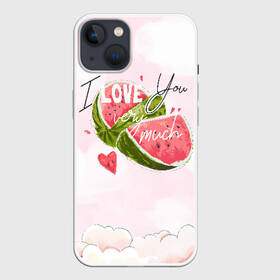 Чехол для iPhone 13 с принтом I love you very much в Белгороде,  |  | арбуз | ваниль | влюбленные | лето | люблю тебя | любовь | сердечко | сердце | я люблю