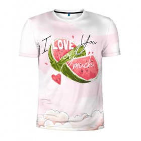 Мужская футболка 3D спортивная с принтом I love you very much в Белгороде, 100% полиэстер с улучшенными характеристиками | приталенный силуэт, круглая горловина, широкие плечи, сужается к линии бедра | арбуз | ваниль | влюбленные | лето | люблю тебя | любовь | сердечко | сердце | я люблю