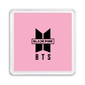 Магнит 55*55 с принтом BTS and BLACKPINK в Белгороде, Пластик | Размер: 65*65 мм; Размер печати: 55*55 мм | Тематика изображения на принте: bangtan boys | black | blackpink | bt21 | bts | k pop | pink | rose | блек пинк | блекпинк | блэк пинк | блэкпинк | бтс