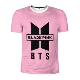 Мужская футболка 3D спортивная с принтом BTS and BLACKPINK в Белгороде, 100% полиэстер с улучшенными характеристиками | приталенный силуэт, круглая горловина, широкие плечи, сужается к линии бедра | bangtan boys | black | blackpink | bt21 | bts | k pop | pink | rose | блек пинк | блекпинк | блэк пинк | блэкпинк | бтс
