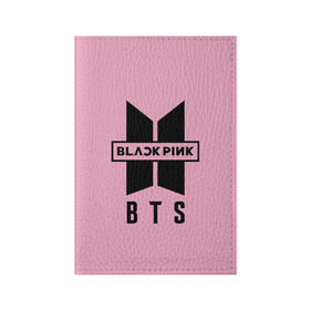 Обложка для паспорта матовая кожа с принтом BTS and BLACKPINK в Белгороде, натуральная матовая кожа | размер 19,3 х 13,7 см; прозрачные пластиковые крепления | bangtan boys | black | blackpink | bt21 | bts | k pop | pink | rose | блек пинк | блекпинк | блэк пинк | блэкпинк | бтс