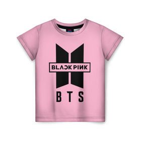 Детская футболка 3D с принтом BTS and BLACKPINK в Белгороде, 100% гипоаллергенный полиэфир | прямой крой, круглый вырез горловины, длина до линии бедер, чуть спущенное плечо, ткань немного тянется | bangtan boys | black | blackpink | bt21 | bts | k pop | pink | rose | блек пинк | блекпинк | блэк пинк | блэкпинк | бтс