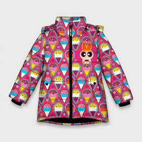 Зимняя куртка для девочек 3D с принтом Blossom Ice cream в Белгороде, ткань верха — 100% полиэстер; подклад — 100% полиэстер, утеплитель — 100% полиэстер. | длина ниже бедра, удлиненная спинка, воротник стойка и отстегивающийся капюшон. Есть боковые карманы с листочкой на кнопках, утяжки по низу изделия и внутренний карман на молнии. 

Предусмотрены светоотражающий принт на спинке, радужный светоотражающий элемент на пуллере молнии и на резинке для утяжки. | powerpuff girl | ppg | бабблс | баттеркап | блоссом | крошки | крутые девчонки | лютик | пестик | пузырек | супер крошки | супергерой | таунсвиль | цветик