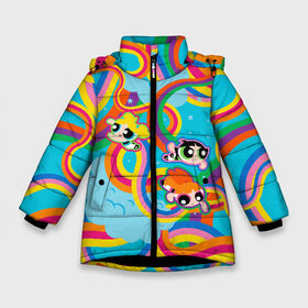 Зимняя куртка для девочек 3D с принтом Rainbow Powerpuff girls в Белгороде, ткань верха — 100% полиэстер; подклад — 100% полиэстер, утеплитель — 100% полиэстер. | длина ниже бедра, удлиненная спинка, воротник стойка и отстегивающийся капюшон. Есть боковые карманы с листочкой на кнопках, утяжки по низу изделия и внутренний карман на молнии. 

Предусмотрены светоотражающий принт на спинке, радужный светоотражающий элемент на пуллере молнии и на резинке для утяжки. | powerpuff girls | ppg | бабблс | баттеркап | блоссом | крошки | крутые девчонки | лютик | пестик | пузырек | супер крошки | супергерой | таунсвиль | цветик