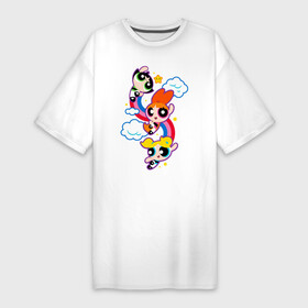 Платье-футболка хлопок с принтом Bubbles, Blossom, Buttercup в Белгороде,  |  | powerpuff girls | ppg | бабблс | баттеркап | блоссом | крошки | крутые девчонки | лютик | пестик | пузырек | супер крошки | супергерой | таунсвиль | цветик