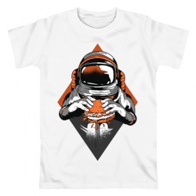 Мужская футболка хлопок с принтом Космонавт в Белгороде, 100% хлопок | прямой крой, круглый вырез горловины, длина до линии бедер, слегка спущенное плечо. | astronaut | cosmonaut | nasa | астронавт | бургер | в космосе | еда | космонавт | космос | наса
