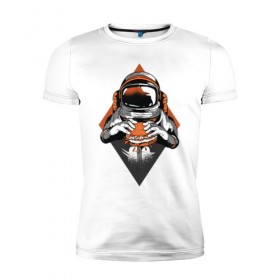 Мужская футболка премиум с принтом Космонавт в Белгороде, 92% хлопок, 8% лайкра | приталенный силуэт, круглый вырез ворота, длина до линии бедра, короткий рукав | astronaut | cosmonaut | nasa | астронавт | бургер | в космосе | еда | космонавт | космос | наса