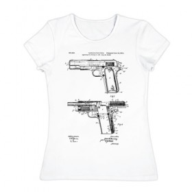 Женская футболка хлопок с принтом Пистолет в Белгороде, 100% хлопок | прямой крой, круглый вырез горловины, длина до линии бедер, слегка спущенное плечо | patent | армия | идея | история | оружие | патент | пистолет | разработка | чертеж | чертежи