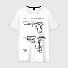 Мужская футболка хлопок с принтом Пистолет в Белгороде, 100% хлопок | прямой крой, круглый вырез горловины, длина до линии бедер, слегка спущенное плечо. | patent | армия | идея | история | оружие | патент | пистолет | разработка | чертеж | чертежи
