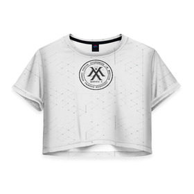 Женская футболка Cropp-top с принтом monsta x в Белгороде, 100% полиэстер | круглая горловина, длина футболки до линии талии, рукава с отворотами | monsta x