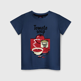 Детская футболка хлопок с принтом Томатный суп в Белгороде, 100% хлопок | круглый вырез горловины, полуприлегающий силуэт, длина до линии бедер | flat | food | poster | retro | soup | spoon | steam | tomato | еда | ложка | пар | плакат | помидор | ретро | суп | тарелка