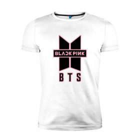 Мужская футболка премиум с принтом BTS and BLACKPINK в Белгороде, 92% хлопок, 8% лайкра | приталенный силуэт, круглый вырез ворота, длина до линии бедра, короткий рукав | Тематика изображения на принте: bangtan boys | black | blackpink | bt21 | bts | k pop | pink | rose | блек пинк | блекпинк | блэк пинк | блэкпинк | бтс