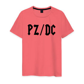 Мужская футболка хлопок с принтом pz/dc в Белгороде, 100% хлопок | прямой крой, круглый вырез горловины, длина до линии бедер, слегка спущенное плечо. | ac dc | pz dc | pzdc
