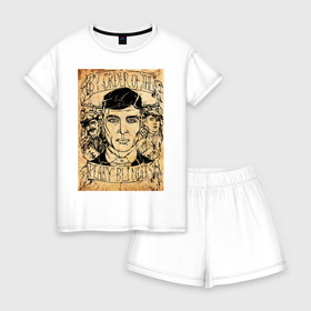 Женская пижама с шортиками хлопок с принтом Peaky Blinders в Белгороде, 100% хлопок | футболка прямого кроя, шорты свободные с широкой мягкой резинкой | peaky blinders | острые козырьки | сериал