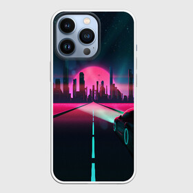 Чехол для iPhone 13 Pro с принтом НЕОНОВЫЙ ГОРОД в Белгороде,  |  | bright | colorful | cool | disco | music | music lover | retro | speaker | tape recorder | technique | vintage | винтаж | динамик | диско | магнитофон | меломан | музыка | неон | разноцветный | ретро | техника