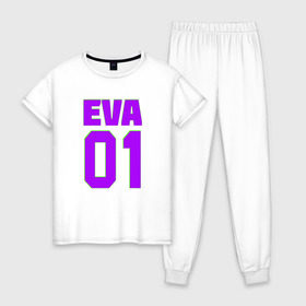 Женская пижама хлопок с принтом EVANGELION (EVA 01) в Белгороде, 100% хлопок | брюки и футболка прямого кроя, без карманов, на брюках мягкая резинка на поясе и по низу штанин | Тематика изображения на принте: angel | eva | evangelion | neon genesis evangelion | nerv | аска лэнгли сорью | ева | евангелион | мисато кацураги | рей аянами | синдзи