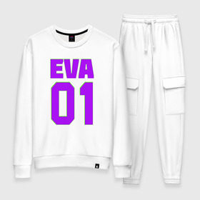 Женский костюм хлопок с принтом EVANGELION (EVA 01) в Белгороде, 100% хлопок | на свитшоте круглая горловина, мягкая резинка по низу. Брюки заужены к низу, на них два вида карманов: два 